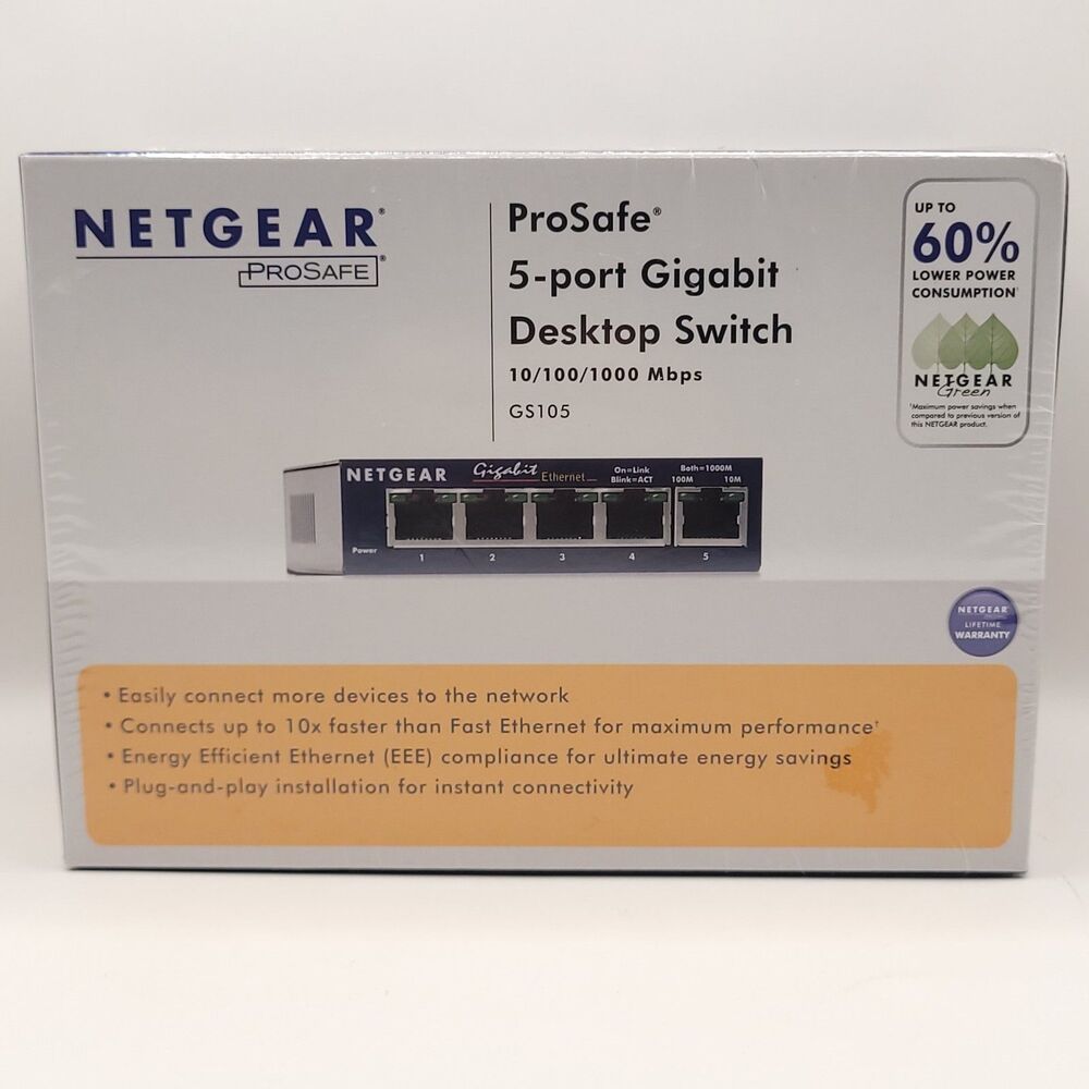 NETGEAR ProSafe GS105 5-Port Gigabit Ethernet Desktop Switch 10/100/1000 Mbps